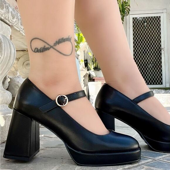 BLACK BABYDOLL MARYJANE BLOCK HEEL - Picture 2 of 7